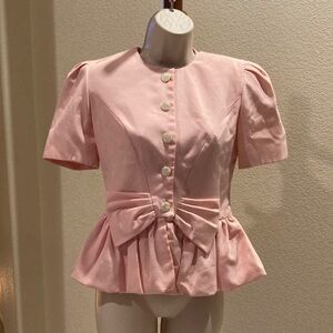 Elegant Vintage pantsuit Pink Button-Up Women's Top
